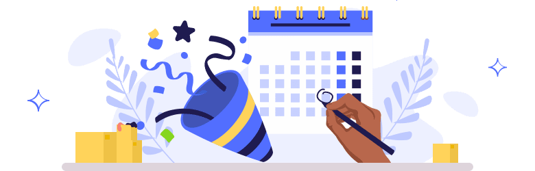 An illustration of a hand circling the move-in date on a calendar, and in the background, there are moving boxes and celebratory confetti.